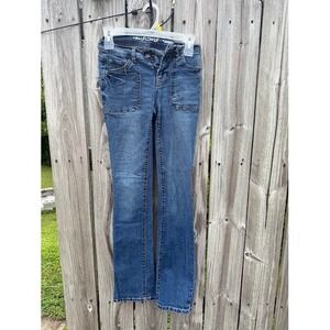 Y2K Boho WallFlower Legendary Bootcut Jeans 1 Blue Patch Pocket Stretch Denim